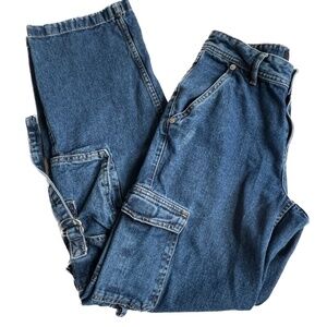 AEROPOSTALE Jeans Utility Cargo Low Rise Wide Leg Sz 2 Strappy Blue 100% Cotton